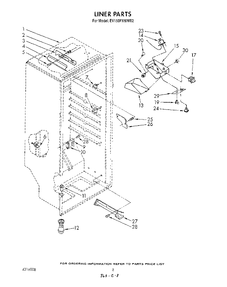 LINER Diagram and Parts List for EV150FXWN02  Whirlpool Freezer