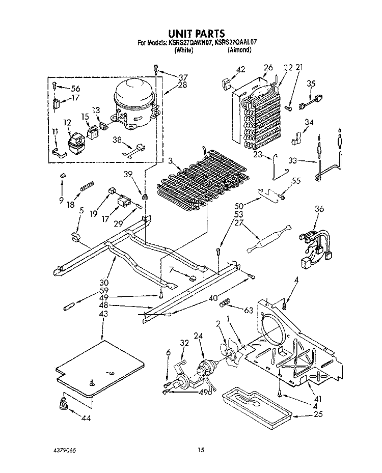 UNIT Diagram and Parts List for KSRS27QAWH07  KitchenAid Refrigerator
