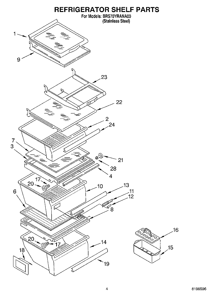 REFRIGERATOR SHELF PARTS Diagram and Parts List for BRS70YRANA00  Whirlpool Refrigerator