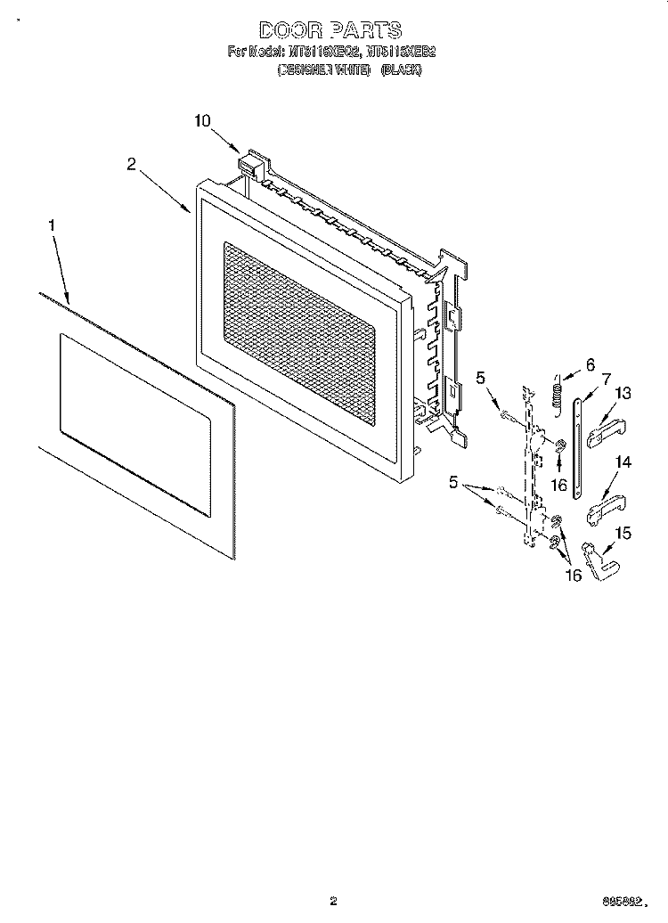 DOOR Diagram and Parts List for MT8116XEQ2  Whirlpool Microwave