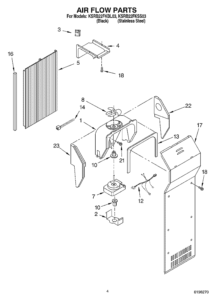 AIR FLOW PARTS Diagram and Parts List for KSRB22FKSS03  KitchenAid Refrigerator