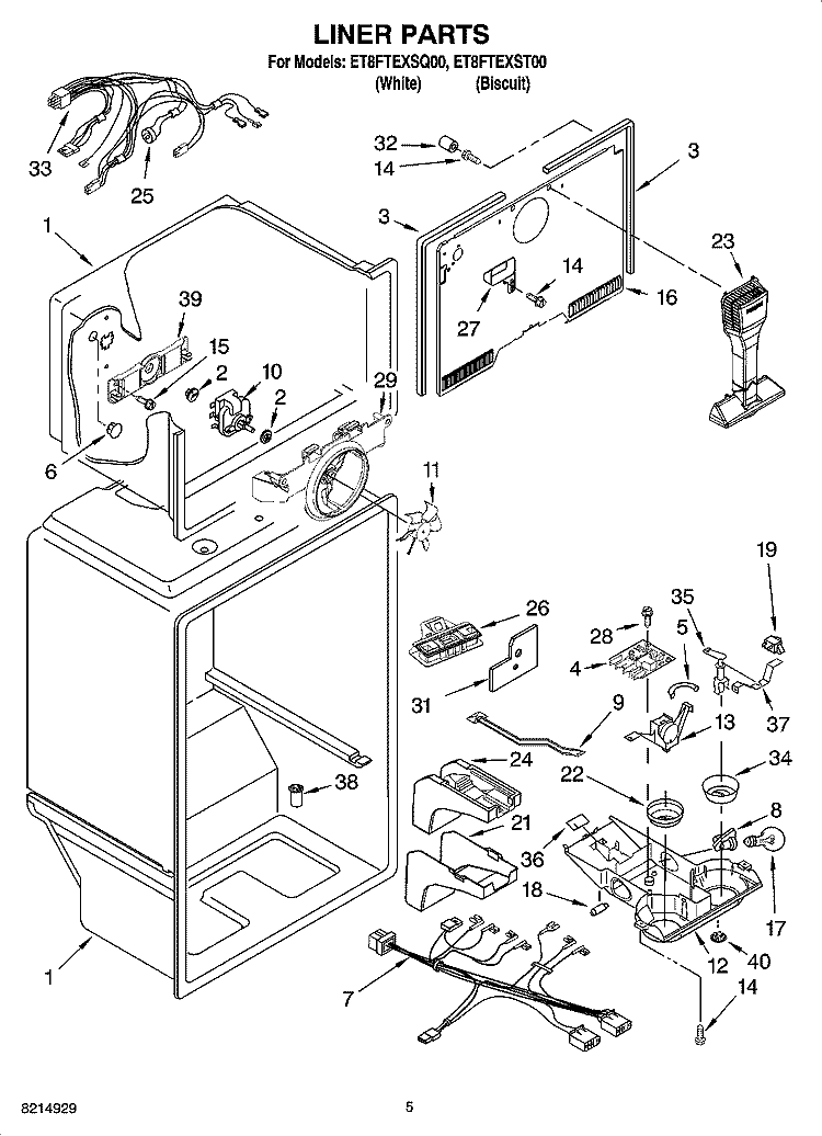 LINER PARTS Diagram and Parts List for ET8FTEXST00  Whirlpool Refrigerator