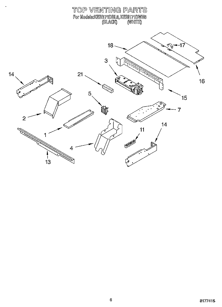 TOP VENTING, OPTIONAL Diagram and Parts List for KEBI171DBL8  KitchenAid Wall Oven