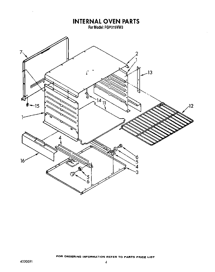 INTERNAL OVEN Diagram and Parts List for FGP315VW3  Roper Range