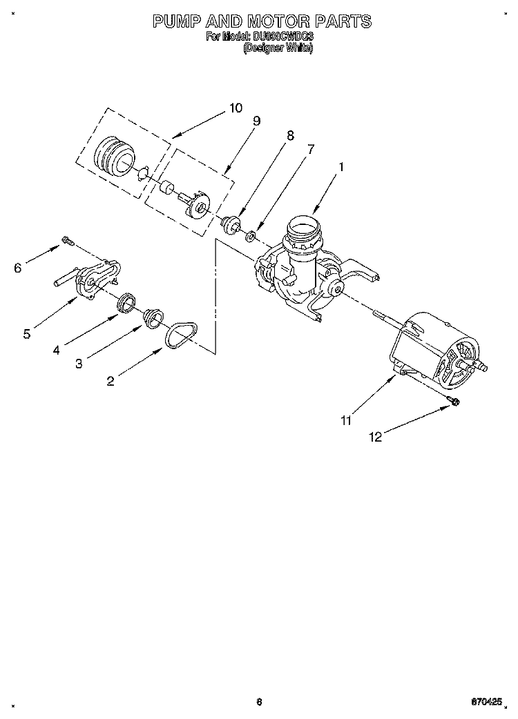 PUMP AND MOTOR Diagram and Parts List for DU800CWDQ3  Whirlpool Dishwasher