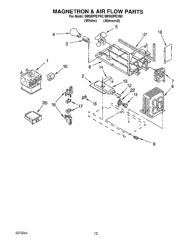 MAGNETRON & AIR FLOW Diagram and Parts List for SM980PEYN2  Whirlpool Microwave Oven Combo