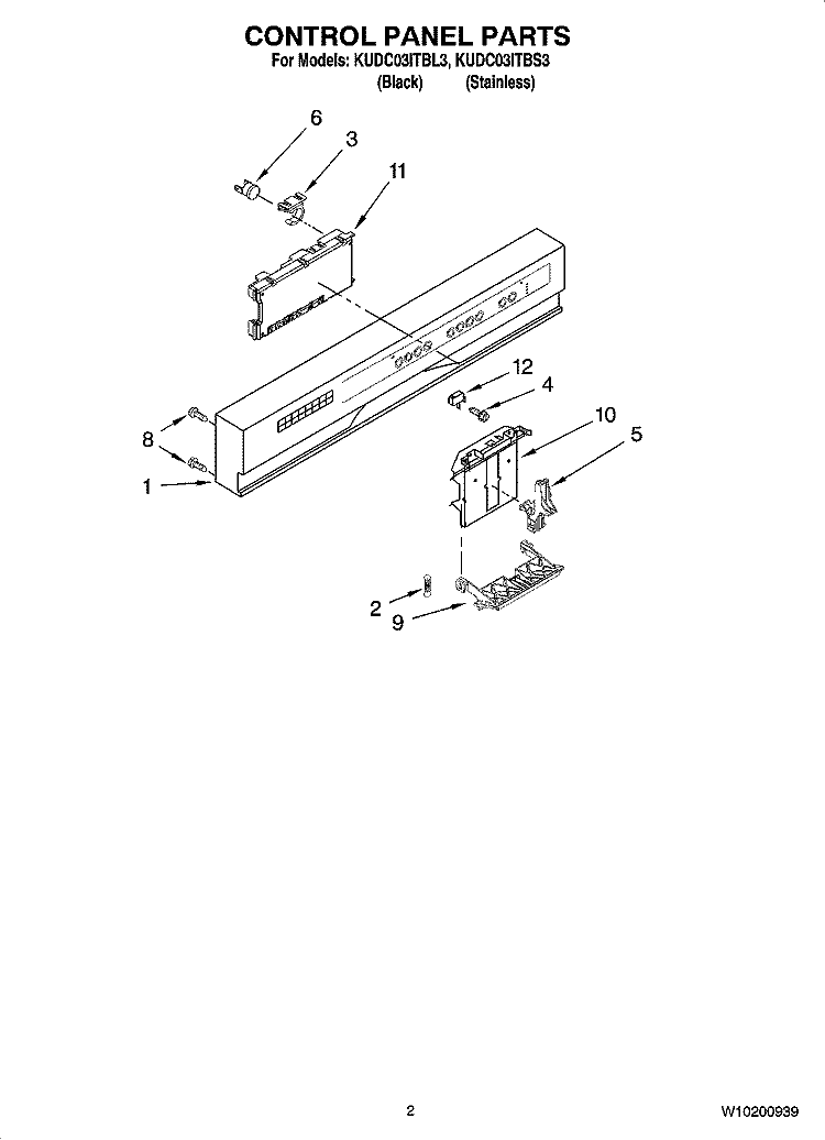 CONTROL PANEL PARTS Diagram and Parts List for KUDC03ITBS3  KitchenAid Dishwasher