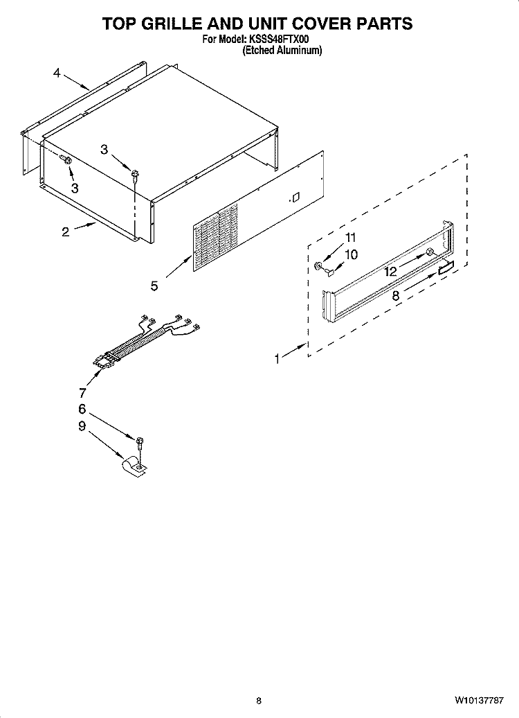 TOP GRILLE AND UNIT COVER PARTS Diagram and Parts List for KSSS48FTX00  KitchenAid Refrigerator