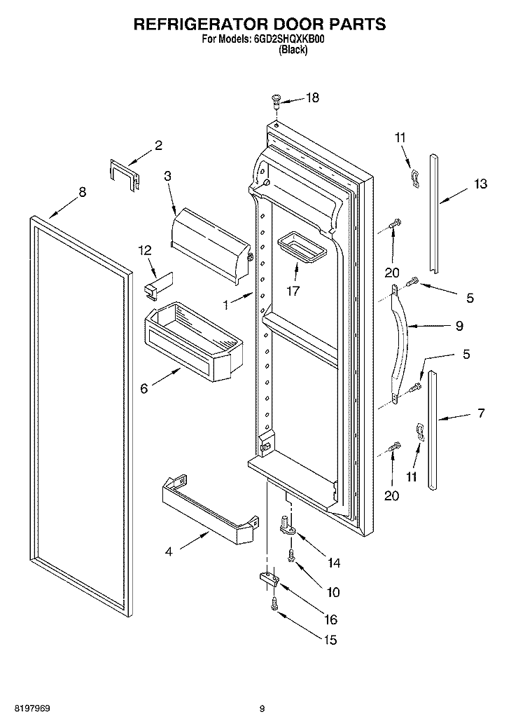 REFRIGERATOR DOOR Diagram and Parts List for 6GD2SHQXKB00  Whirlpool Refrigerator