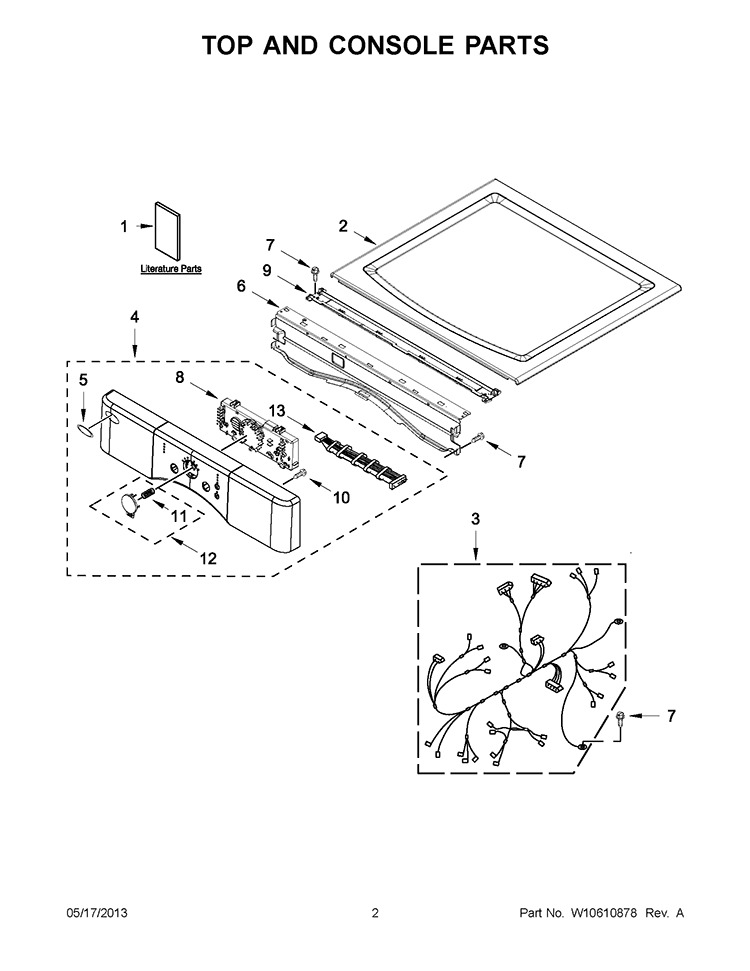 TOP AND CONSOLE PARTS Diagram and Parts List for WGD9050XW2  Whirlpool Dryer