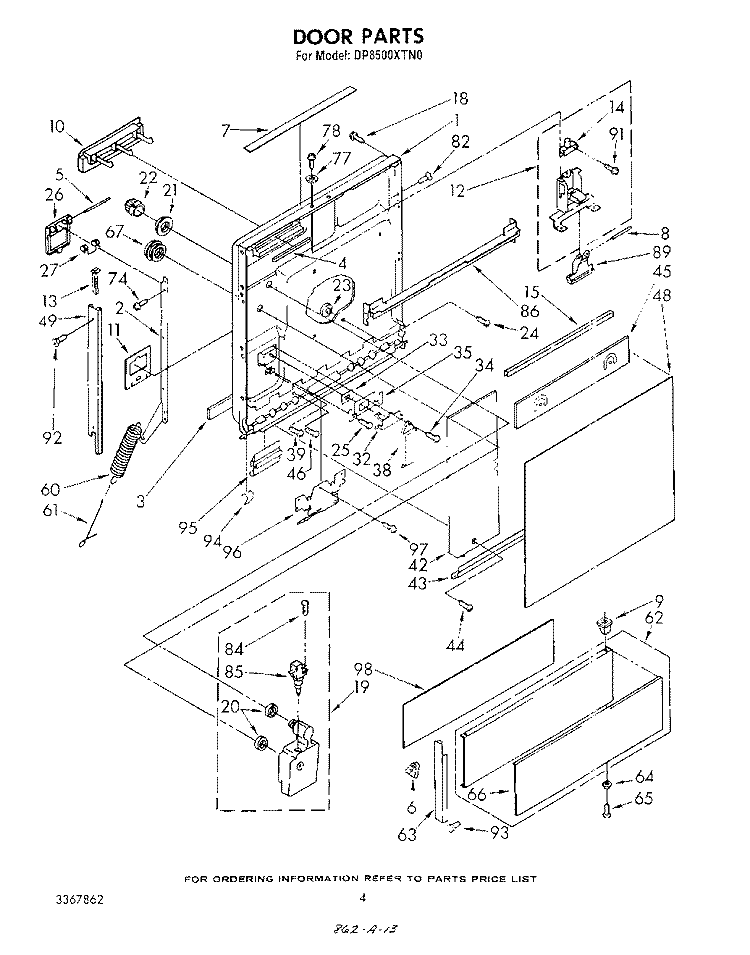 DOOR Diagram and Parts List for DP8500XTN0  Whirlpool Dishwasher