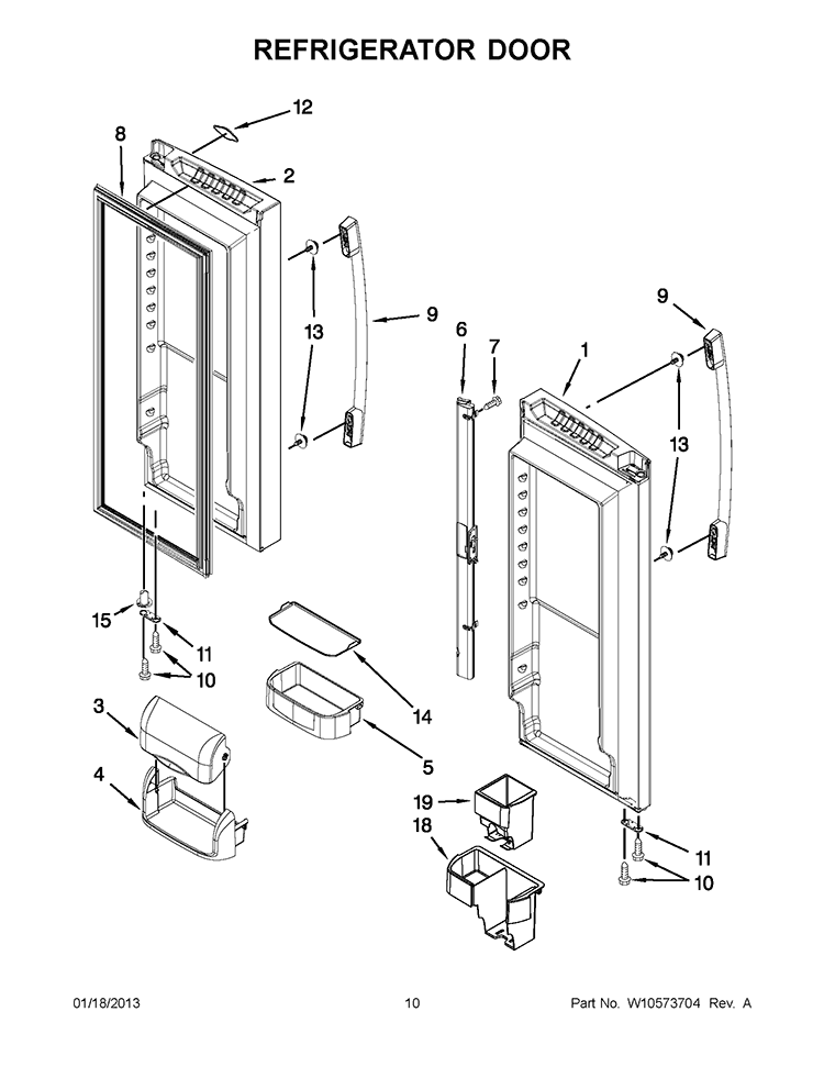 REFRIGERATOR DOOR Diagram and Parts List for GX5FHTXVQ07  Whirlpool Refrigerator