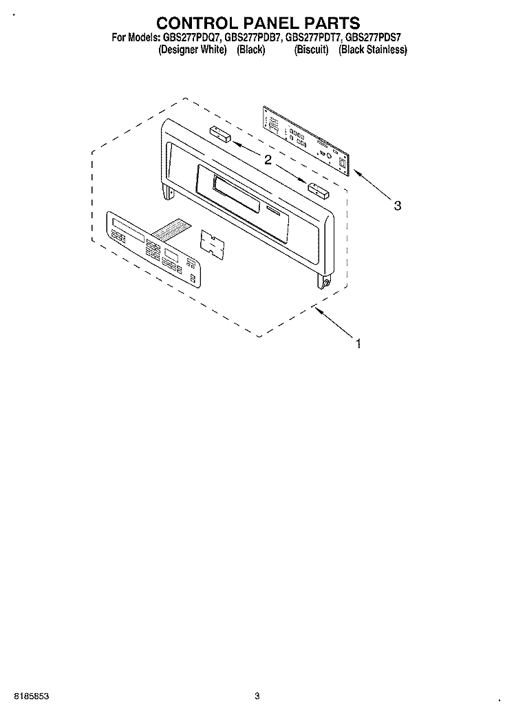 CONTROL PANEL Diagram and Parts List for GBS277PDS7  Whirlpool Wall Oven