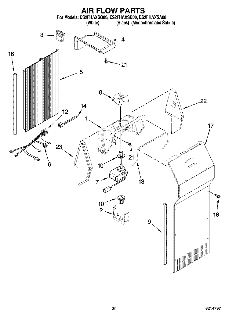 AIR FLOW PARTS, OPTIONAL PARTS (NOT INCLUDED) Diagram and Parts List for ES2FHAXSQ00  Whirlpool Refrigerator