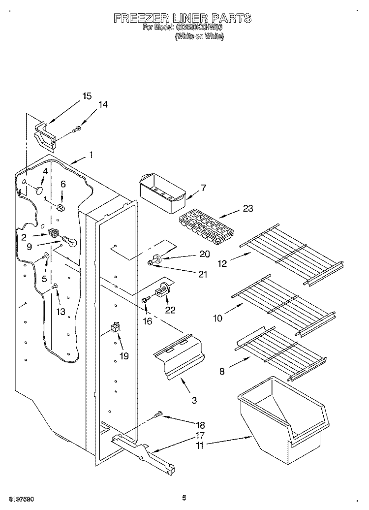 FREEZER LINER Diagram and Parts List for GD22DKXHW03  Whirlpool Refrigerator