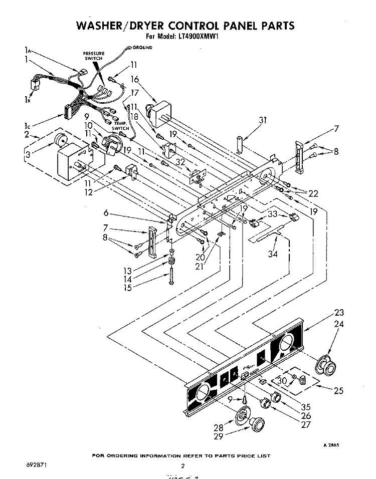 WASHER/DRYER CONTROL PANEL Diagram and Parts List for LT4900XMW1  Whirlpool Washer Dryer Combo