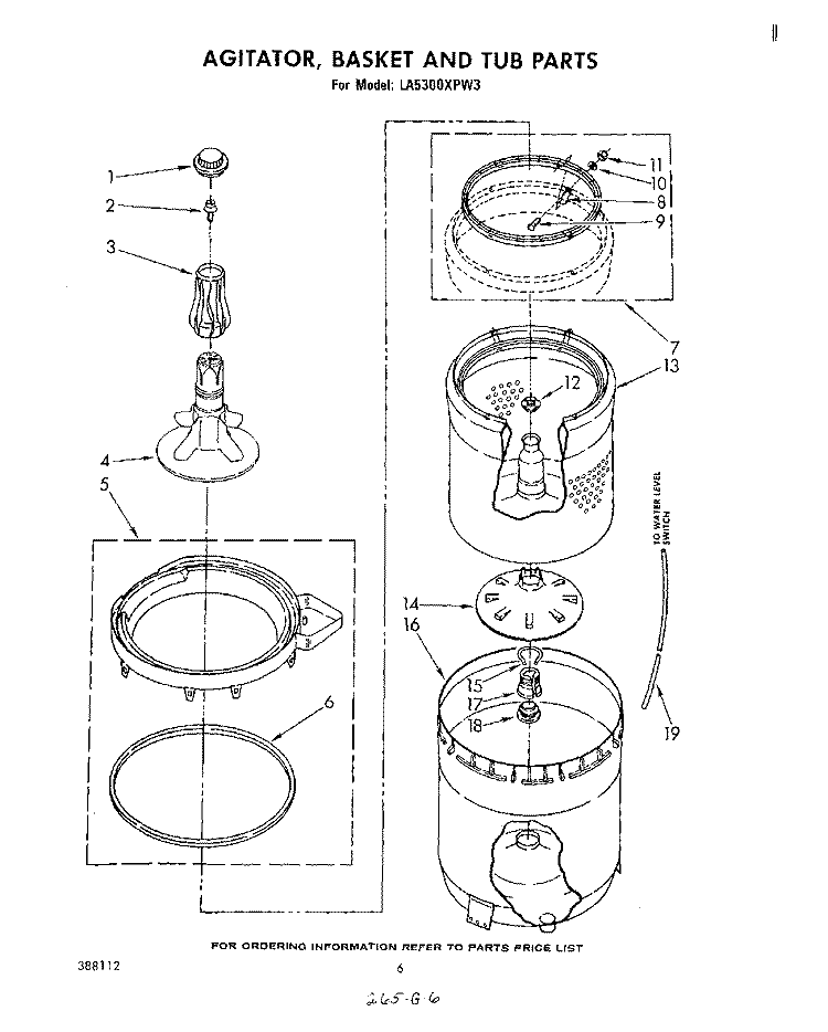 AGITATOR, BASKET AND TUB Diagram and Parts List for LA5300XPW3  Whirlpool Washer