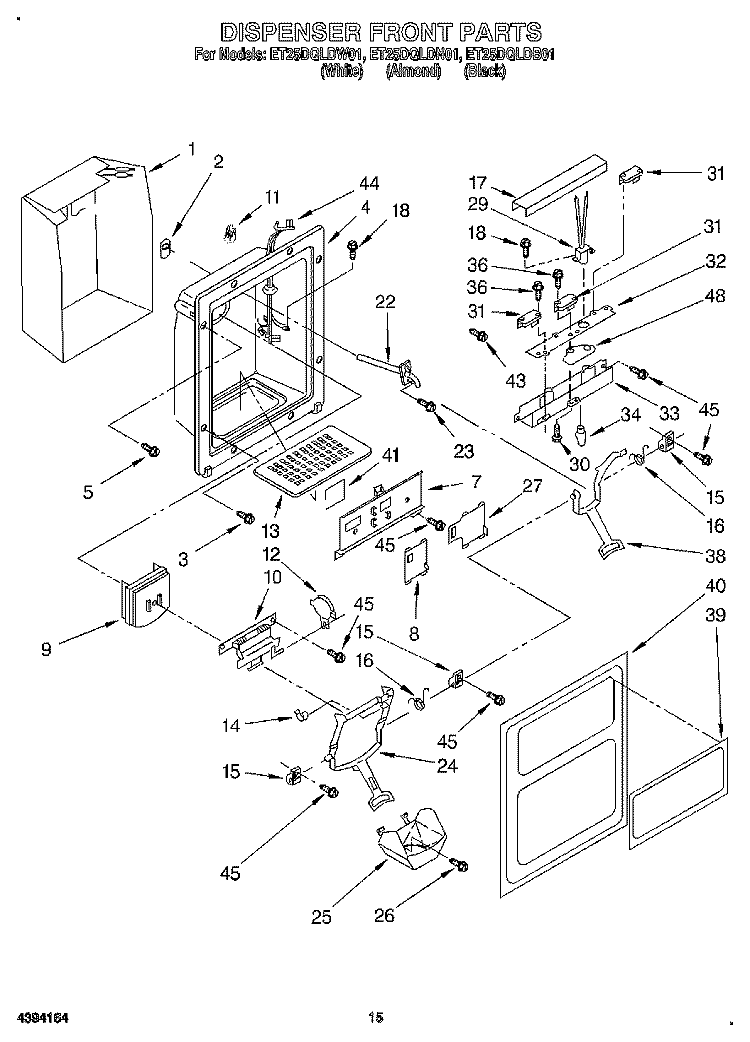 DISPENSER FRONT Diagram and Parts List for ET25DQLDN01  Whirlpool Refrigerator