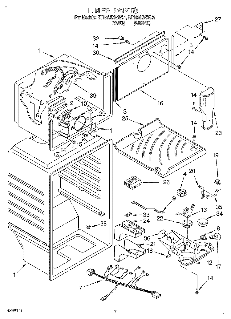 LINER Diagram and Parts List for RT18AKXGN01  Roper Refrigerator