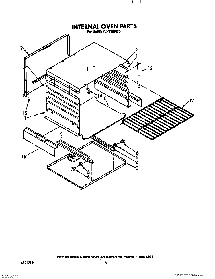 INTERNAL OVEN Diagram and Parts List for FLP310VW5  Roper Range