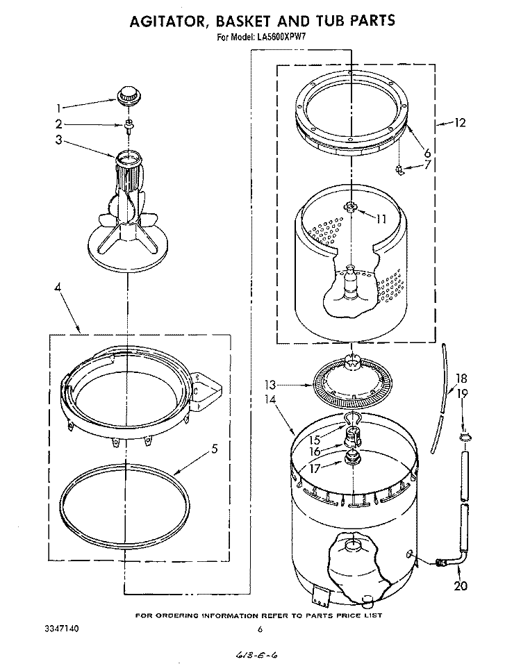 AGITATOR, BASKET AND TUB Diagram and Parts List for LA5600XPW7  Whirlpool Washer