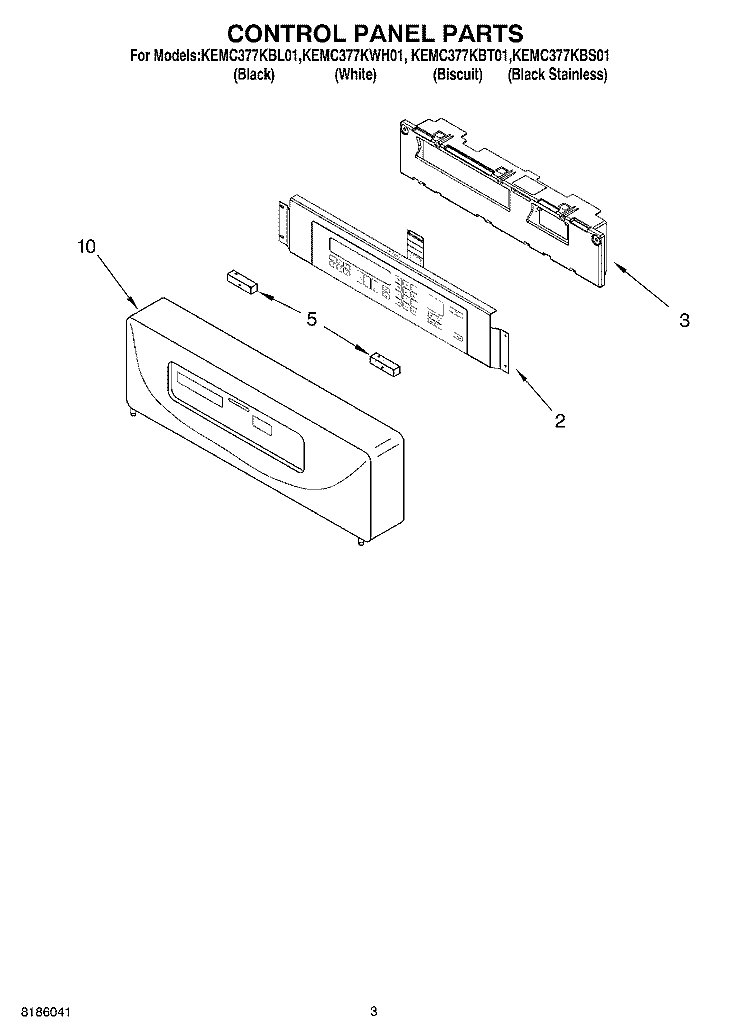 CONTROL PANEL PARTS Diagram and Parts List for KEMC377KWH01  KitchenAid Microwave Oven Combo