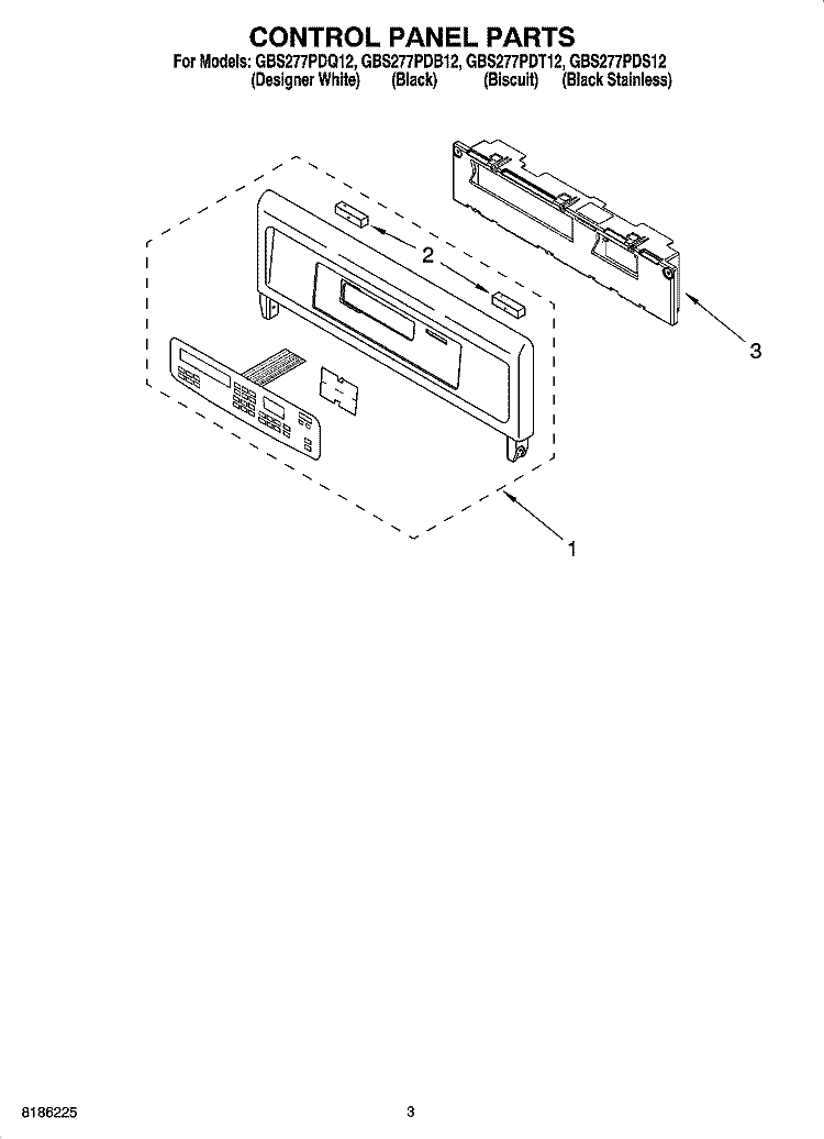 CONTROL PANEL PARTS Diagram and Parts List for GBS277PDB12  Whirlpool Wall Oven