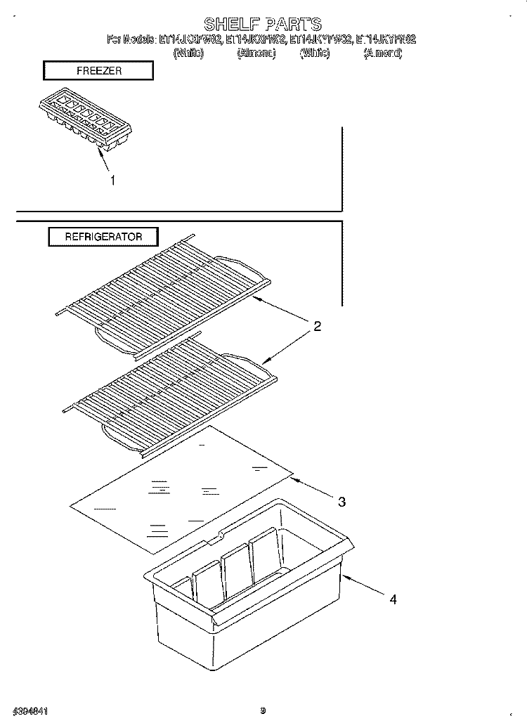 SHELF Diagram and Parts List for ET14JKXFW02  Whirlpool Refrigerator