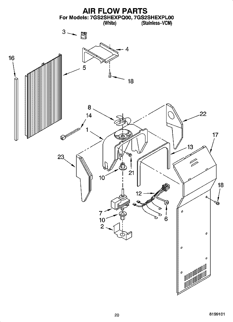 AIR FLOW PARTS, OPTIONAL PARTS Diagram and Parts List for 7GS2SHEXPQ00  Whirlpool Refrigerator