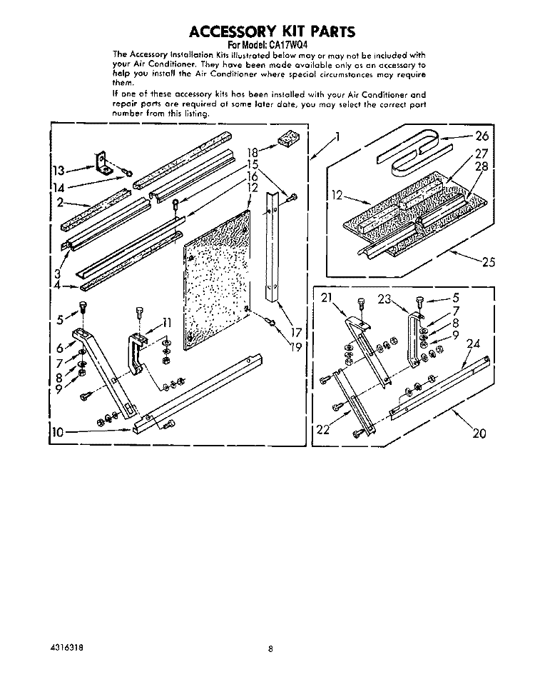 ACCESSORY KIT Diagram and Parts List for CA17WQ4  Whirlpool Air Conditioner