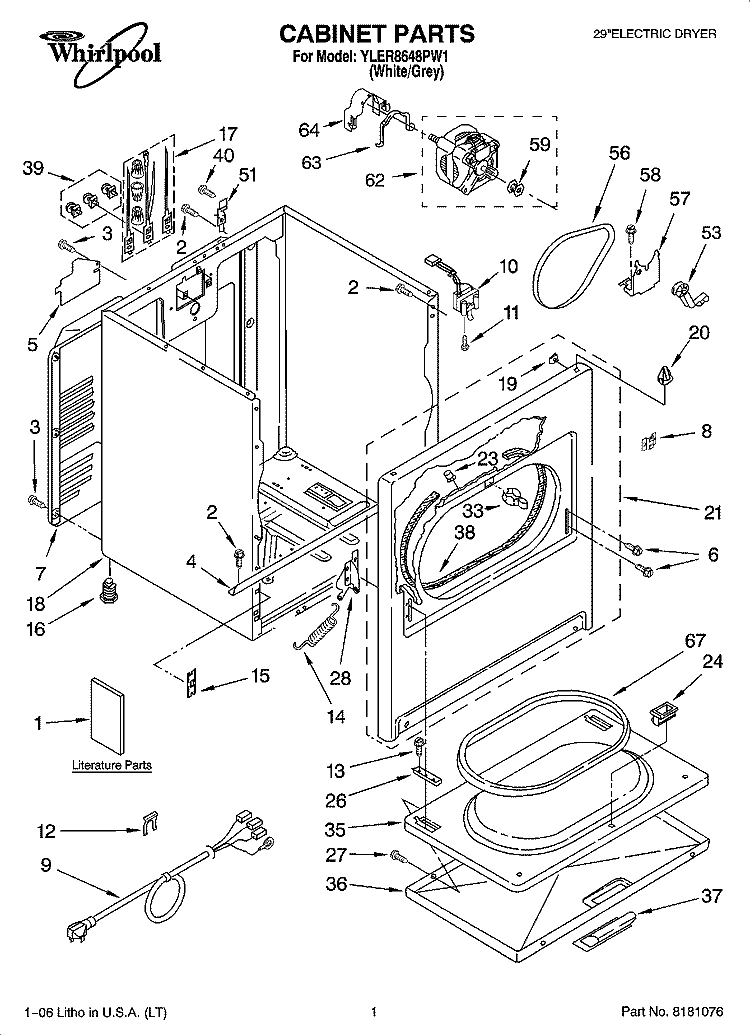 CABINET PARTS Diagram and Parts List for YLER8648PW1  Whirlpool Dryer