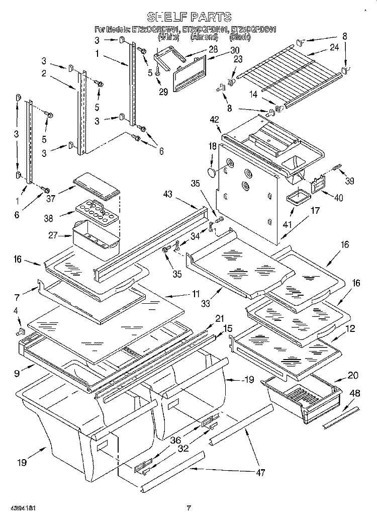 SHELF, LIT/OPTIONAL Diagram and Parts List for ET25DQRDB01  Whirlpool Refrigerator