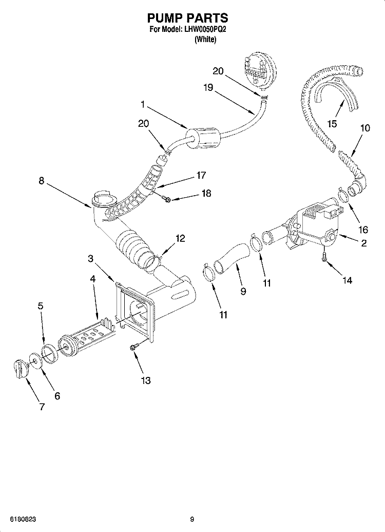 PUMP PARTS, OPTIONAL PARTS (NOT INCLUDED) Diagram and Parts List for LHW0050PQ2  Whirlpool Washer