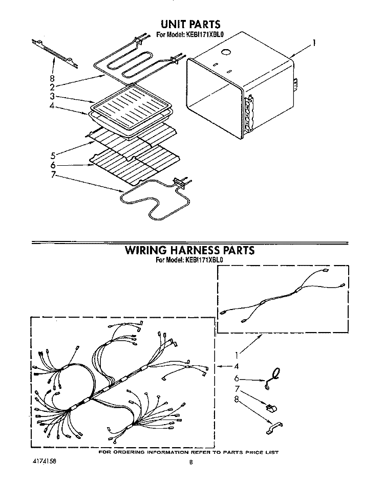 UNIT, WIRING HARNESS Diagram and Parts List for KEBI171XWH0  KitchenAid Wall Oven