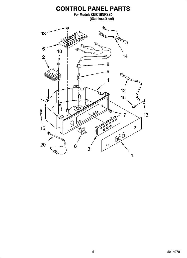 CONTROL PANEL PARTS Diagram and Parts List for KUIC15NRSS0  KitchenAid Ice Maker