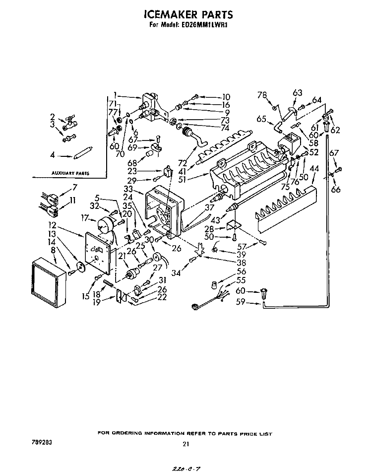 ICEMAKER Diagram and Parts List for ED26MM1LWR1  Whirlpool Refrigerator