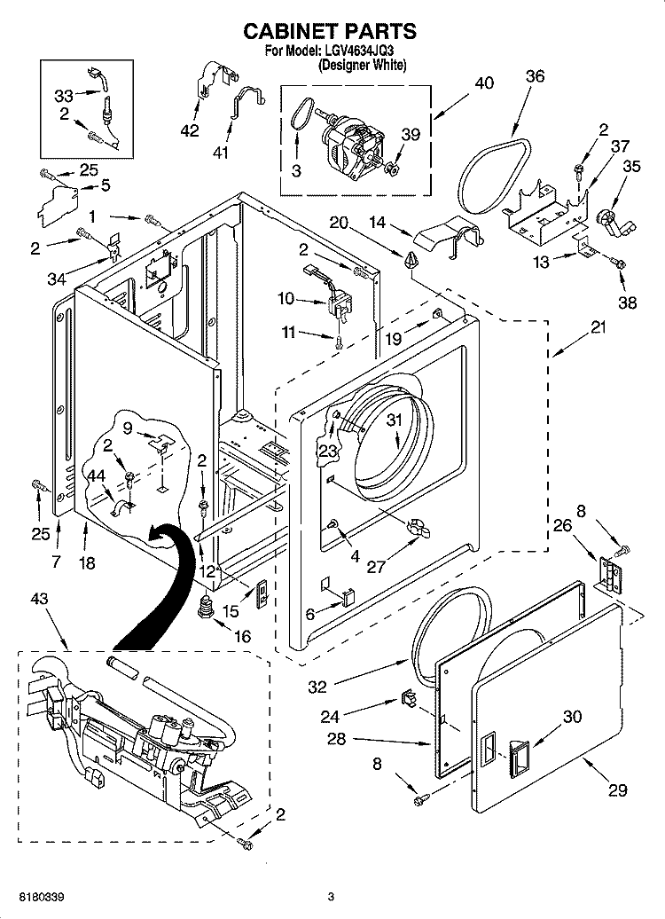 CABINET PARTS Diagram and Parts List for LGV4634JQ3  Whirlpool Dryer