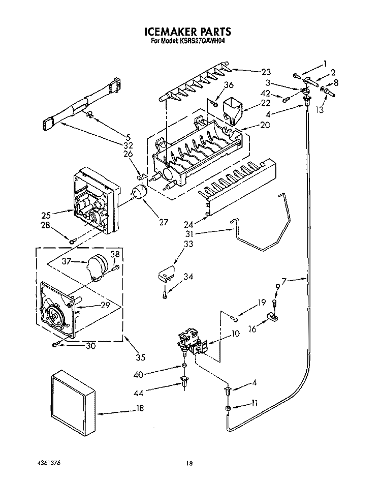 ICEMAKER Diagram and Parts List for KSRS27QAWH04  KitchenAid Refrigerator