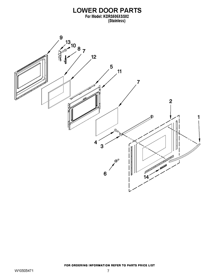 LOWER DOOR PARTS Diagram and Parts List for KDRS505XSS02  KitchenAid Range