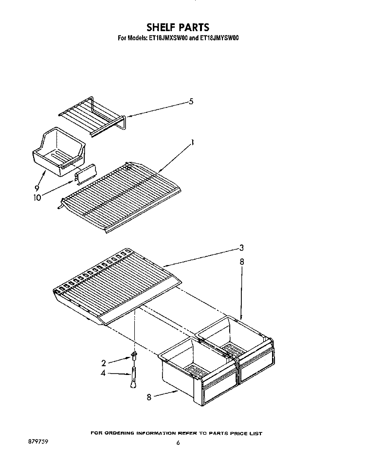 SHELF Diagram and Parts List for ET18JMYSM00  Whirlpool Refrigerator