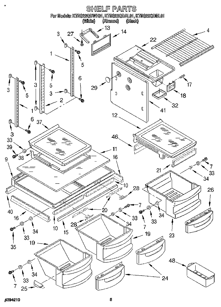 SHELF Diagram and Parts List for KTRS22QDBL01  KitchenAid Refrigerator