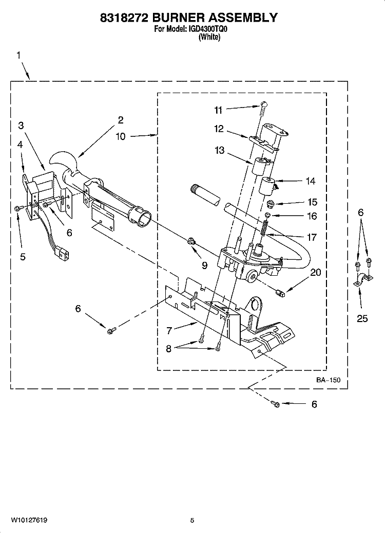 8318272 BURNER ASSEMBLY Diagram and Parts List for IGD4300TQ0  Inglis Dryer