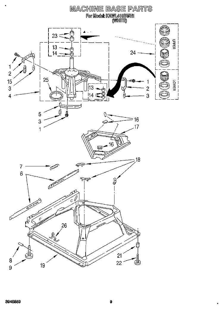 MACHINE BASE Diagram and Parts List for KAWL410BWH1  KitchenAid Washer