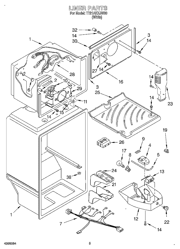 LINER Diagram and Parts List for TT21AKXJW00  Estate Refrigerator