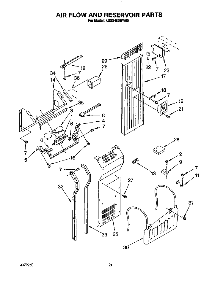 AIR FLOW AND RESERVOIR Diagram and Parts List for KSSS48DBW00  KitchenAid Refrigerator