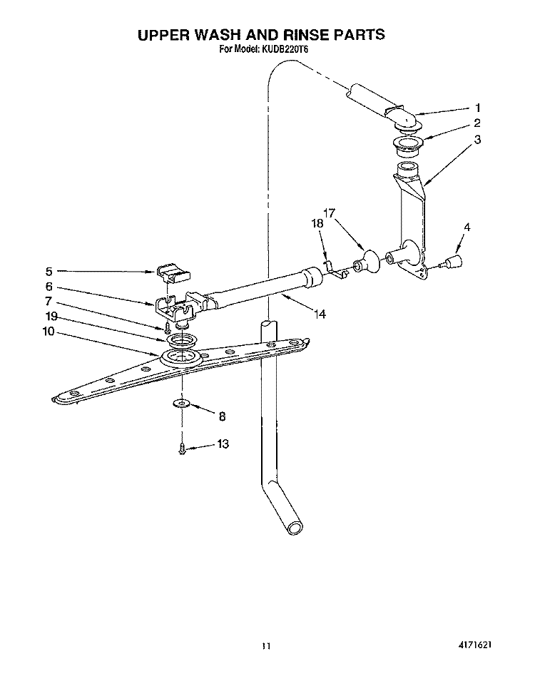 UPPER WASH AND RINSE Diagram and Parts List for KUDB220T6  KitchenAid Dishwasher