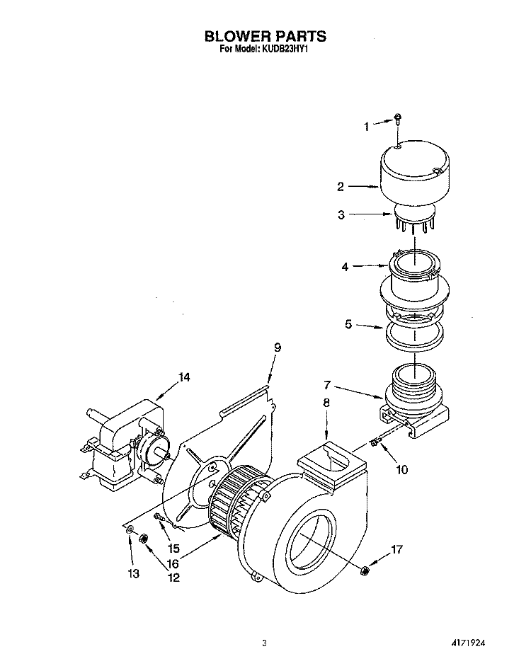 BLOWER Diagram and Parts List for KUDB23HY1  KitchenAid Dishwasher