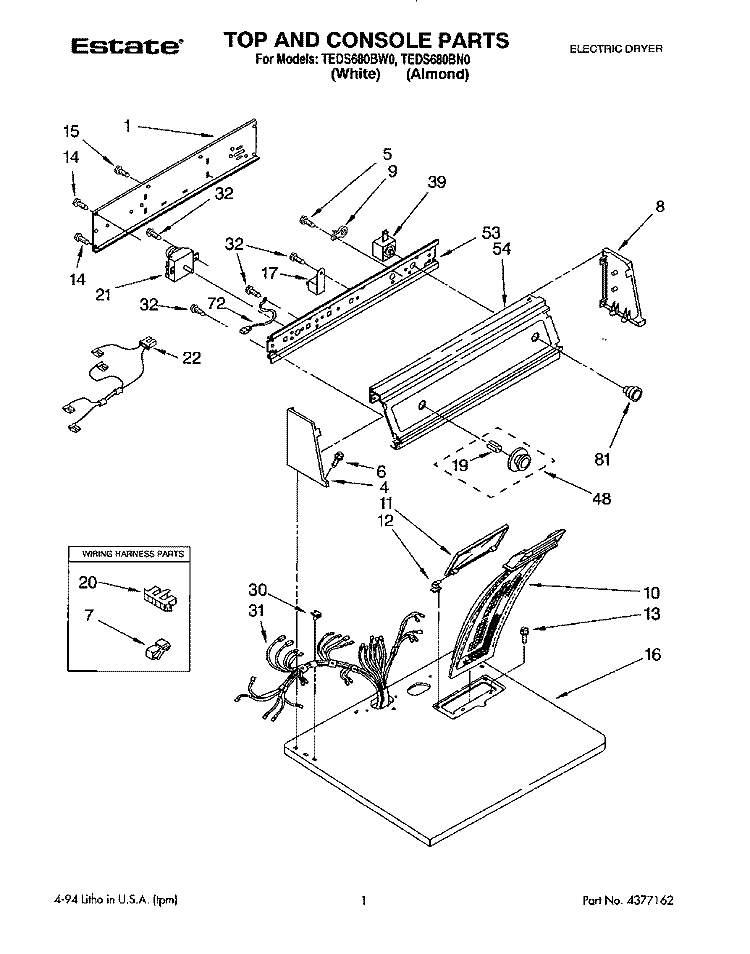 SECTION Diagram and Parts List for TEDS680BN0  Estate Dryer