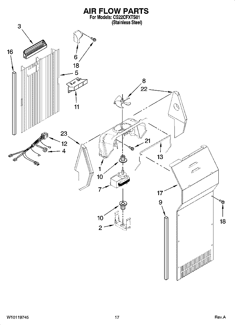 AIR FLOW PARTS Diagram and Parts List for CS22CFXTS01  Crosley Refrigerator