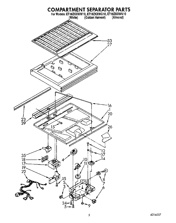 COMPARTMENT SEPARATOR Diagram and Parts List for ET18ZKXWW10  Whirlpool Refrigerator